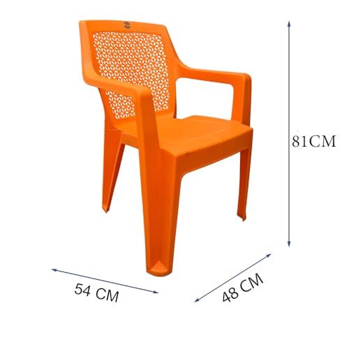 Image of SkyGlamour Cello Sonet Plastic Chair | Mid Size Plastic Chair for Home, Living Room, Garden Indoor and Outdoor use |Plastic Chairs Set of 4 (Colour: Orange; Set of 4)