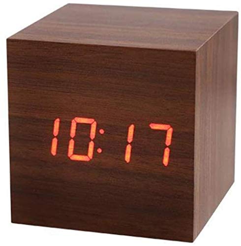 Wanduhr Wecker-Funkprojektion-Wecker-Bett-Digital-Radio-Tischuhr-Tischuhr Waker (Color : Brown)