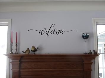 Cursive Word Welcome Wall Decor - Welcome Vinyl Front Door Decal DIY Entryway Lettering Wall Words Home Decor - Wedding Vinyl Decal - Matte Vinyl Wall Decal Sayings, 36x10-Inch, Black