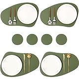 Faux Leather Placemets Set of 4 - Faux Leather Table Mat,Stain Resistant, Heat Resistant, Easy to Clean Waterproof Washable Placemats for Kitchen Dining Patio Table Decorations (Green)