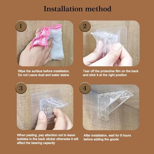 Image of Pack of 10 Wall Mounted, for Bookshelves and Storage Furniture, Shelf Adhesive Hook, L-Shaped Plate Mini Holder, Wall Hook Plastic Furniture Shelf Fixing Sticking Square Transparent