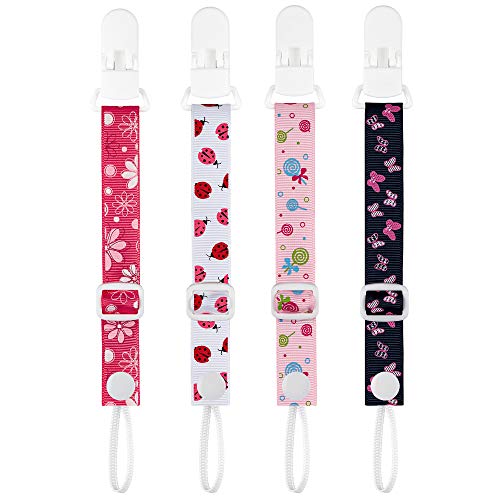 PREMYO 4 Pezzi Catenella Portaciuccio Bimba in Stoffa - Catena Ciuccio Neonato con Clip - Universale senza Nome Rosa