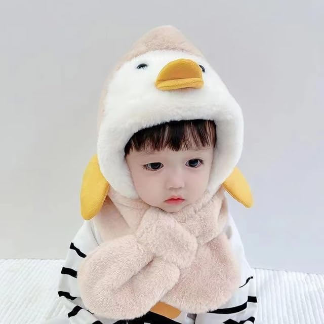 Image of Winter Animal Design Beanie Cap Hat for Baby Boy and Girl's l Woolen Fuzzy Fleece Soft Faux Fur Plush Cute Costume Toy Hood for Kids | Age 2 to 6 Years