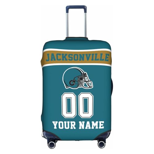 Image of Custom Jacksonville Luggage Cover Personalized Football Style Suitcase Cover with Name Number Customized Washable Elastic Sports Travel Suitcase Protector for Business Vacation Gifts