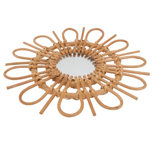 MUSISALY Espejo de Pared Decorativo Tejido a Mano de Ratán 40 Cm Color Marrón Claro para Maquillaje y Decoración Vintage de Dormitorio y Salón