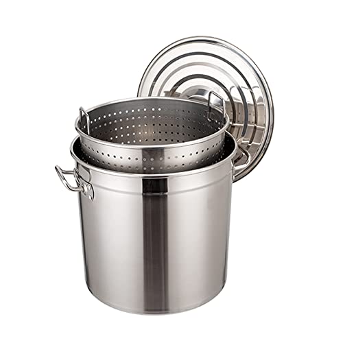 ZOLPINL ストレーナーバスケットと蓋付きストックポット 27クォート 45クォート 63クォート Lサイズ ステンレススチール ザリガニ シーフード ボイルポット フードスチーマー ストックポット 煮沸用調理器具、45x45cm