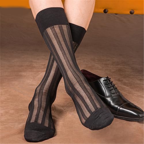 Mens Casual Business Dress Socks Middle Calf Wide Sheer Nylon Stockings Formal Suit See Through Silk Socks3