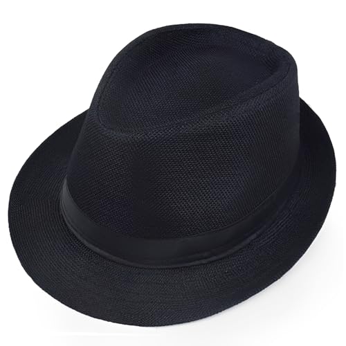 Giroir Fedora Hats for Men Women Short Brim Unisex Summer Beach Style 1920s Party Accessories (US Alpha Large X-Large Black)
