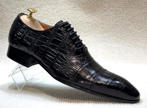 Santimon Men’s Genuine Leather Oxfords Dress Formal Shoes, Comfortable Crocodile Pattern Lace-Up Shoes for Business & Weddings2