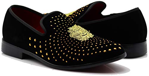 Image of SPK26 Men's Vintage Velvet Rhinestone Designer Dress Loafers Slip On Shoes Classic Tuxedo Dress Shoes