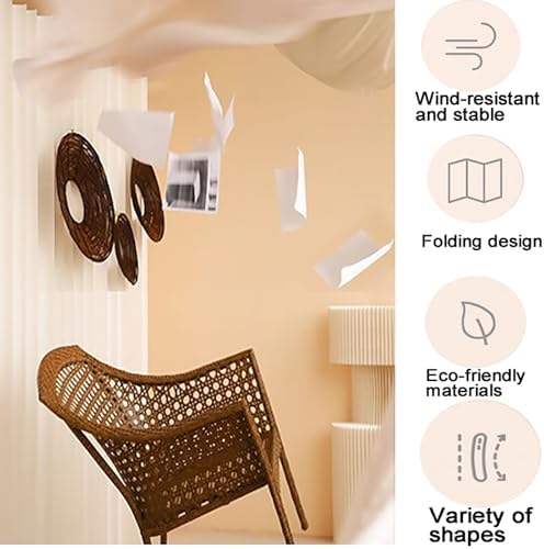 Folding Room Divider with Storage Shelf, Retractable Paper Partition for Home, Salon, Office, Studio, Exhibition - 160x400cm (63x158in) Space Separator