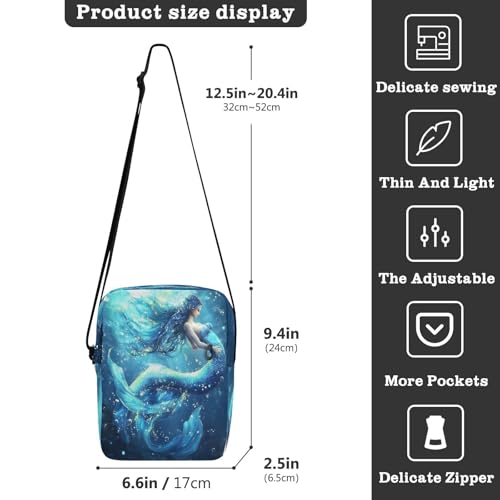 Crossbody Bag Undersealue Mermaid Princess Messenger Bag for Women Men Purse Shoulder Bag Satchel Bag with Adjustable Strap 214B88073