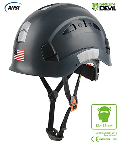 Image of GREEN DEVIL Safety Helmet Hard Hat Adjustable Lightweight Vented ABS Work Helmet 6-Point Suspension ANSI Z89.1 Approved Ideal for Industrial & Construction
