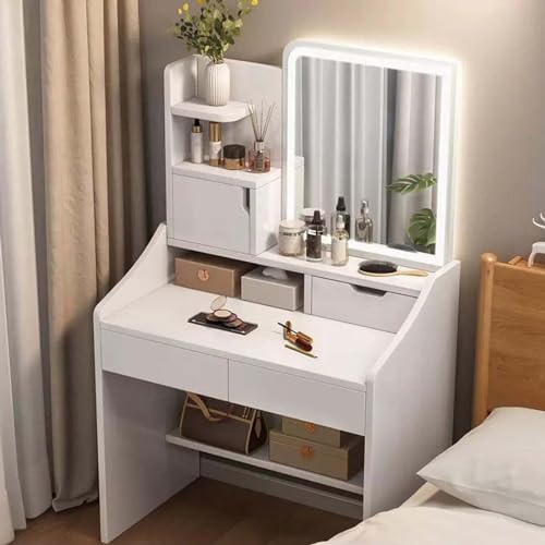 Tocador con espejo LED para maquillaje en dormitorios pequeños