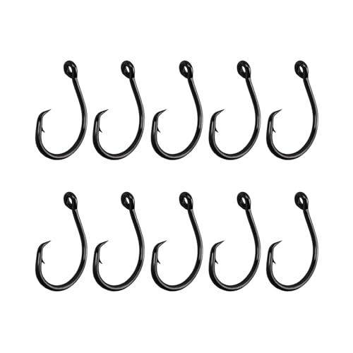 10PCS High-Carbon Steel Circle Hooks Barbed Fishing Hooks with Holes, Freshwater and Saltwater Fishing Hooks for Tuna, Catfish, Bass (4/0)