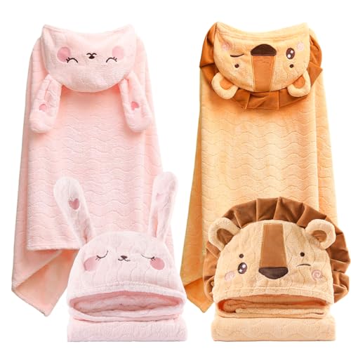 Image of KLHYIT Toddler Hooded Bath Towel 27.5"X55" Unisex Baby Bath Towels Ultra Absorbent Soft Boys Girls Bath Towel 2-Pack Bathrobe Kids Shower Towel Set Gift for Babies, Infant, Newborn Essential