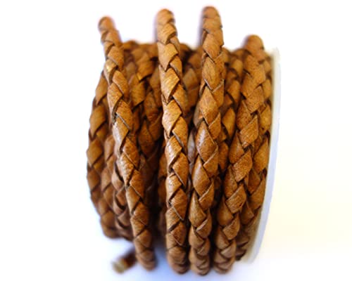 Round Braided Leather Cord 4Mm, Bolo Tie Leather Cords, Bolo Leather Cord For Bracelet, Brown Color, Hand Braided, 5.46 Yards = 5 Meters #TOP3