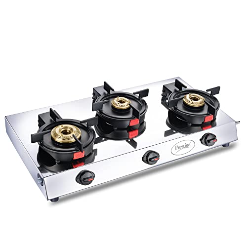 Prestige Svachh Perfect L.P Gas Stove with Liftable 3 Brass Burners(Stainless Steel body, Silver & Black, Auto Ignition)