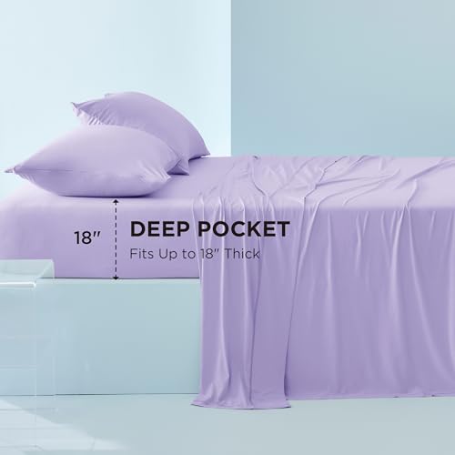 Image of Bedsure Cooling Sheets Queen Size, Hot Sleeper Bed Sheets, Up to 18 Inches | Chill Cool Bed Sheet, Deep Pocket, Soft & Breathable Queen Sheet Set, 4 Pieces, Purple