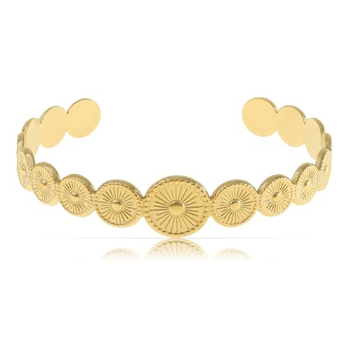 Made by Nami Bracelet jonc doré pour femme - Bijou bohème en acier inoxydable chirurgical 316 - Réglable - Bijou étanche, Eine Grösse, Acier inoxydable,...