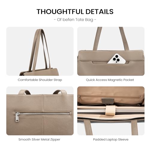 Image of befen Genuine Leather Tote Bag for Women Work, Women's Tote Handbags Shoulder Satchel Purse with Compartments and Tassel