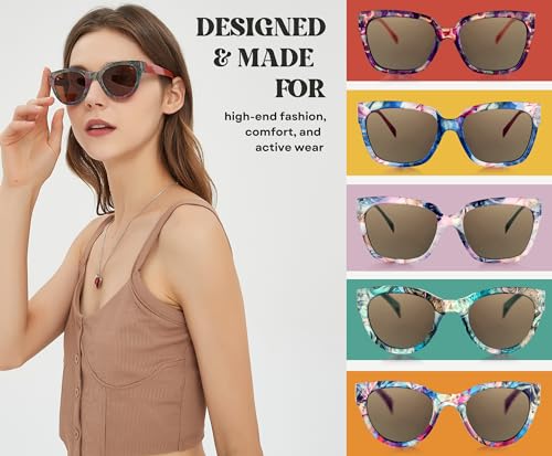 Sunglasses Women's Trendy Retro Floral Design | Polarized Lens UV Protection | Square Cat Eye Frame | Casual & Active Wear 5