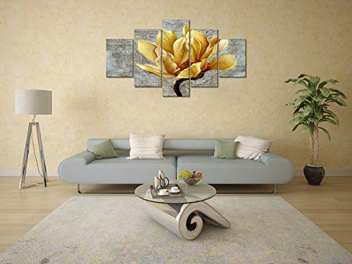 Yellow And Grey Gray Flower Wall Art Abstract Print On Canvas Home Decor Decal Pictures 5 Panels Poster For Bedroom Living Room Printed Painting Artwork Gifts Framed Ready To Hang(50"Wx24"H,Artwork-A) #TOP3