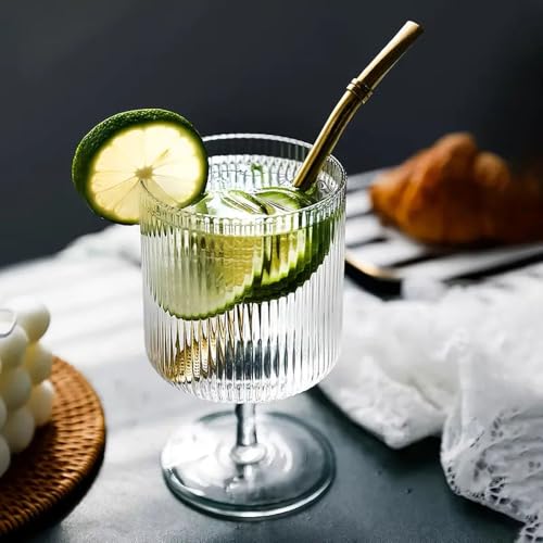 Image of Forestamart Vintage Vertical Striped Wine Glasses Set (220ml), Cocktail Glass, Lead-Free Glasses for Bars, Restaurants, Parties (6)