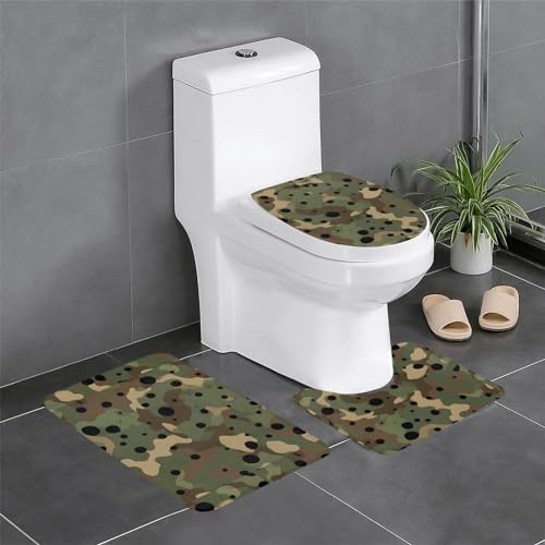 Alfombra De Baño De 3 Piezas Patrón De Camuflaje Juego De Alfombrillas De Baño Antideslizantes Moda Alfombras De Cama, para Dormitorio, Bathroom, Cocina