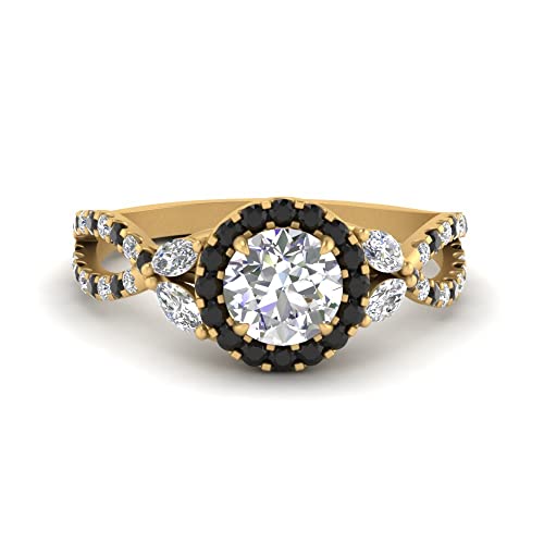 Image of Choose Your Gemstone Floral Split Shank Halo Engagement Ring Yellow Gold Plated Round Shape Split Shank Engagement Ring Lightweight Office Wear Everyday Gift Jewelry US Size 4 to 12