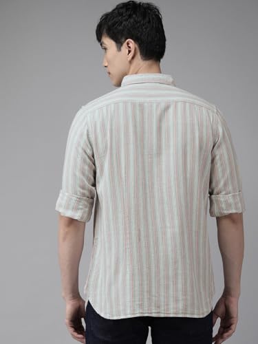 Image of THE BEAR HOUSE Men's Striped Slim Fit Linen Cotton Casual Shirt | Multi | TBH-Jose-MC