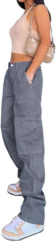 WZIKAI Cargo Pants for Women High Waisted Casual Pants Baggy Wide Leg Trousers Y2K Streetwear with 6 Pockets - Image 3