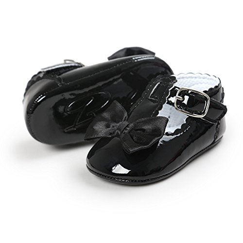Infant Girls Soft Sole Bowknot Princess Wedding Dress Mary Jane 𝗙lats Newborn Light Baby Sneaker Shoes (Black, 11)4