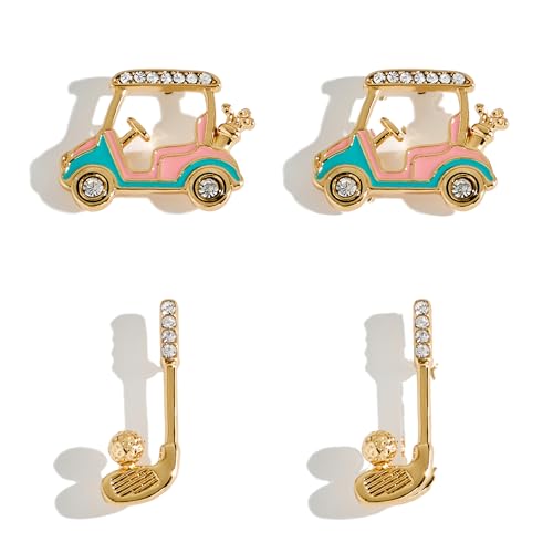 COORWEEL Sport Themed Statement Earrings 2 Pairs Golf ball Novelty Stud Earrings for Women Sports Jewelry Gift
