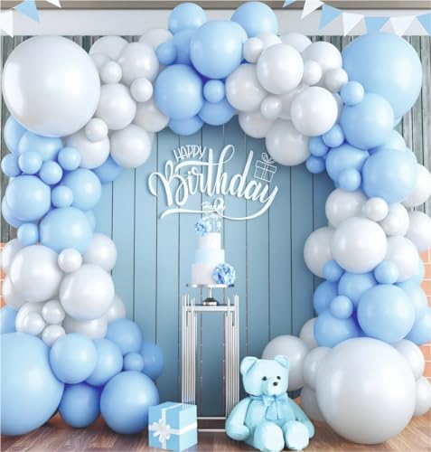 Image of Happy Birthday Balloons Decoration Kit - 41 pcs Blue and White Balloons Garland Set for Birthday Decoration | Birthday Party Decoration Set for Celebrations for Kids & Boys