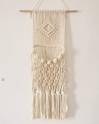 Poche en filet pour magazine et rangement mural en tapisserie boho beige