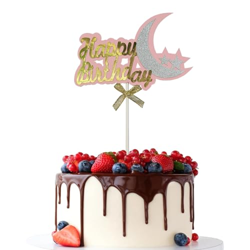 Image of Rozi Decoration Happy Birthday Pink Cake Topper for Cake Decoration Items, Happy Birthday Cake Topper for Girls, Glitter & Foil Shining Cake Topper Decor for Cake Decoration Pack of 1 Pcs