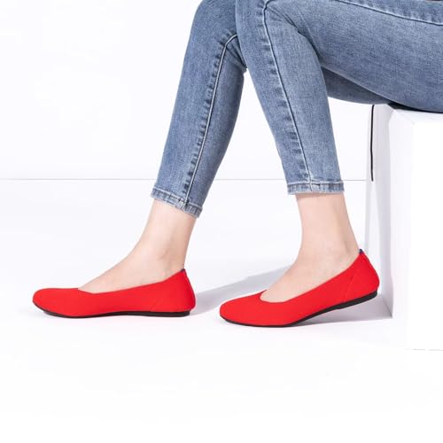 Image of Frank Mully Women's Ballet Flat Shoes Knit Dress Shoes Round Toe Slip On Ballerina Flats for Woman Low Wedge Comfort Soft