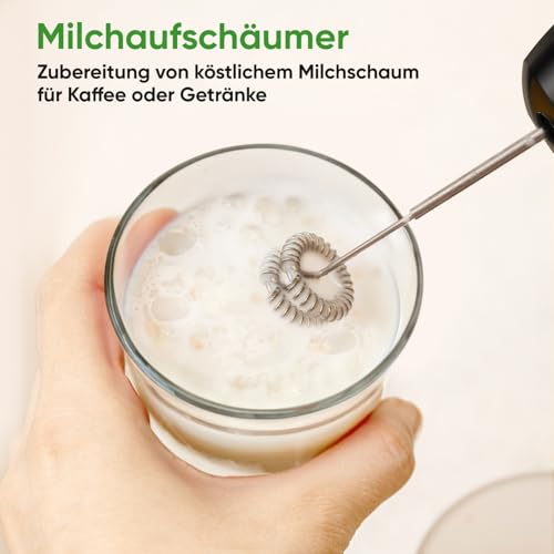 BESROY Stabmixer Set 5 in 1, 1100W Pürierstab Elektrisch, Stufenlose Geschwindigkeit, Edelstahl Hand Blender inkl. Häcksler, Schneebesen, Milchaufschäumer & Messbecher, Ideal für Suppen, Smoothies