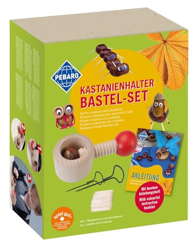 Pebaro Set Kastanienbohrer 5 Kastanien Bastelset Kastanienhalter 2 Kastanienbohrer/Nagelbohrer ausführliche Anleitung Löcher in Kastenien Bohren für Kindern inkl. 190 Zahnstocher