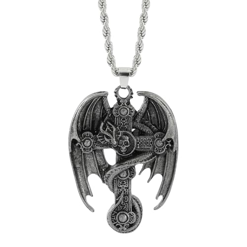 Collier pour hommes ailes tête de mort croix pendentif pour ados et garçons