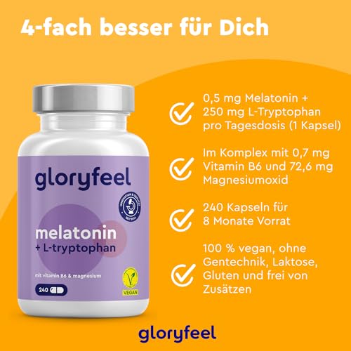 Melatonin Komplex Kapseln mit L-Tryptophan, Vitamin B6 und Magnesium
