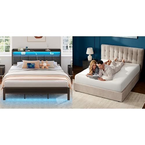 Rolanstar King Size Bed Frame with 6 Inch Gel Memory Foam Mattress LED Metal Platform Bed with USB