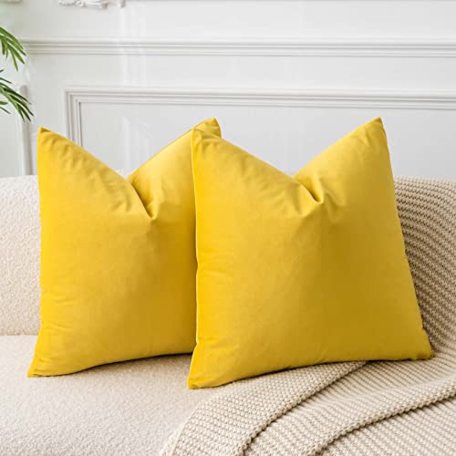 Image of JUSPURBET 24x24 Decorative Velvet Throw Pillow Covers Cases Set of 2,Yellow | Cozy Soft Cushion Covers with Invisible Zipper for Couch Sofa Bed Living Room Bedroom Home Decor