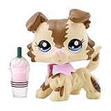 lps Collie 2210, Tan Body Brown Striped Collie Purple Eyes Collie Dog with lps Accessories Drink Jacket Kids Gift