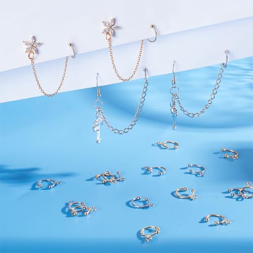 UNICRAFTALE 40Pcs 2 Colors DIY Ear Cuff Brass Earring Cuffs Tassel Ear Wrap Earring Cuffs Accessories 16mm Long C-Shape Ear Cuff for Non Piercing Earring Making - Image 3