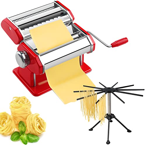 2 in 1 Pastamaker mit Pasta-Rack, Lynndia Pastamaschine mit 9 Teigrollen mit einstellbarer Dicke und 2 Klingen…