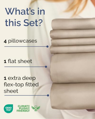 Image of Flex Top Split Head King 6 Piece Sheet Set - Breathable & Cooling - Wheat