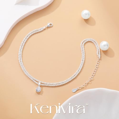 Image of Kenivira Sterling Silver Ankle Bracelets for Women,Gold Dainty Layered Waterproof Anklet for Women, Anklet Set Stackable Beach Gift Adjustable Size