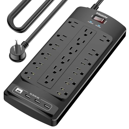 Image of 18 Outlets Surge Protector Power Strip - 15 Feet Flat Plug Heavy Duty Extension Cord with 18 Widely Outlets and 4 USB Ports, 2100 Joules, Black, ETL Listed